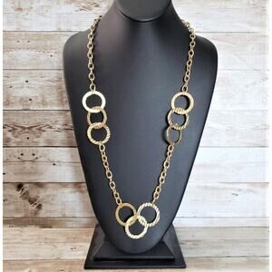Vintage Necklace Long Gold Tone with Corrugated Circles